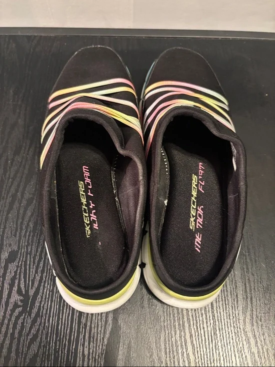 Skechers Black Slip-On Athletic Sneakers with Pastel Rainbow Straps - Picture 6 of 6